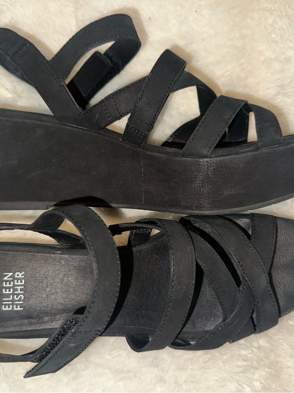 Eileen Fisher Black Leather Multi-Strap Slingback Sandals - Picture 2 of 6